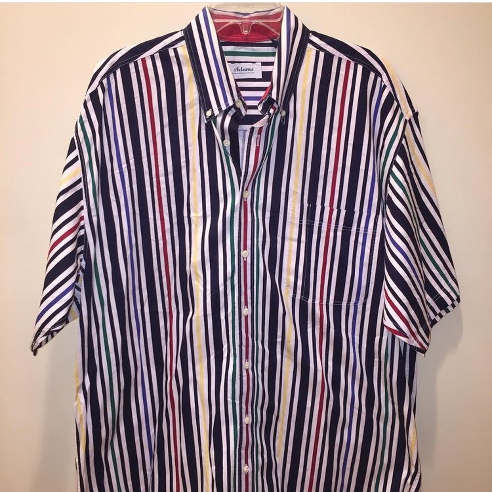 Vintage Short Sleeve Button Down multi-color Striped Shirt